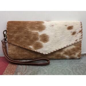 Studio Caleidoscope Wrist Strap Wallet Cowhide & Leather Whip Stitch 8.5x4.5 In